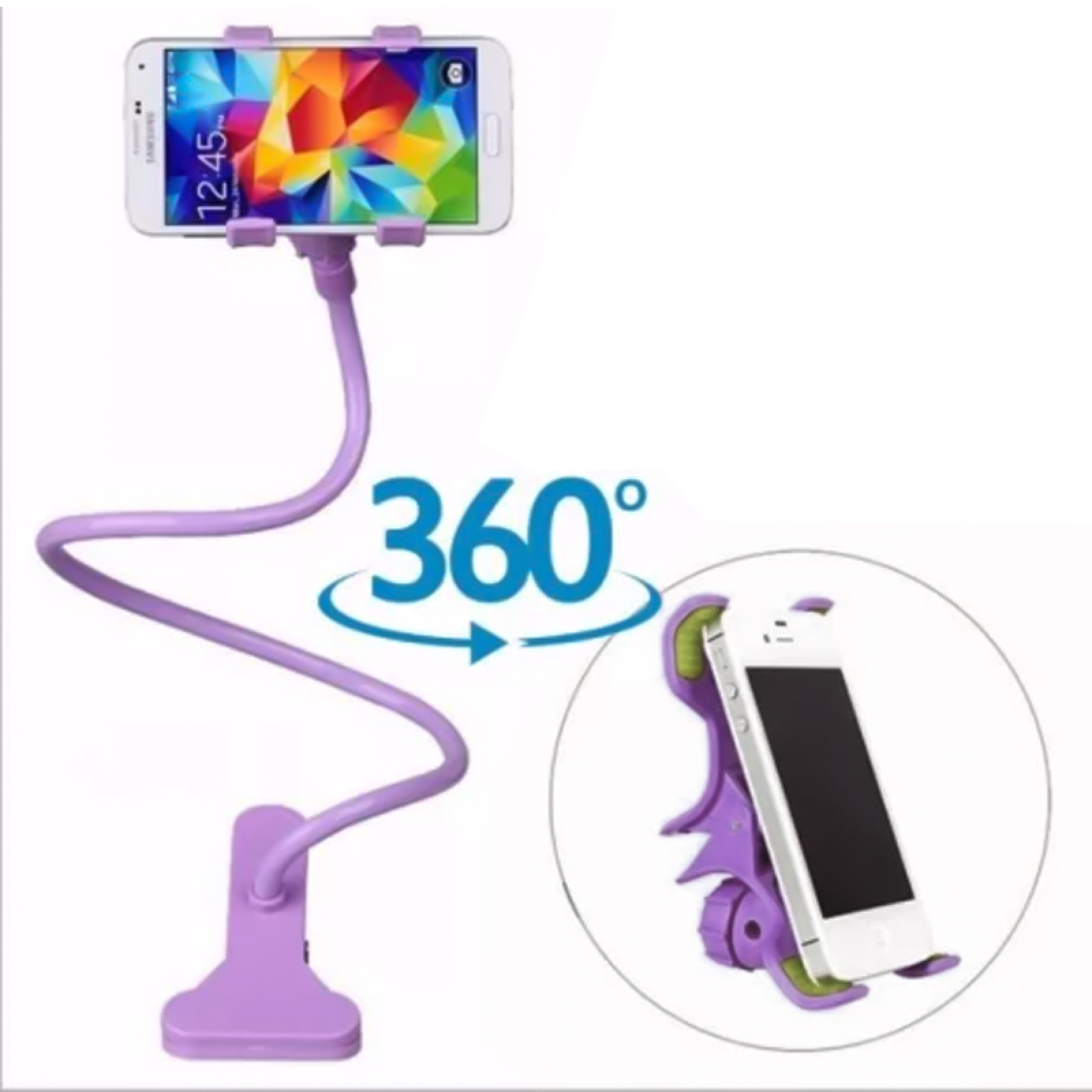 Универсальный гибкий держатель для телефонов с прищепкой фиолетовый 154058