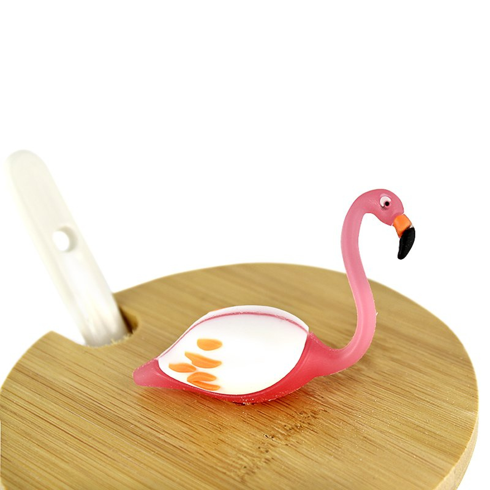 Чашка для чая с деревянной крышкой и ложечкой Flamingo зеленая 148997