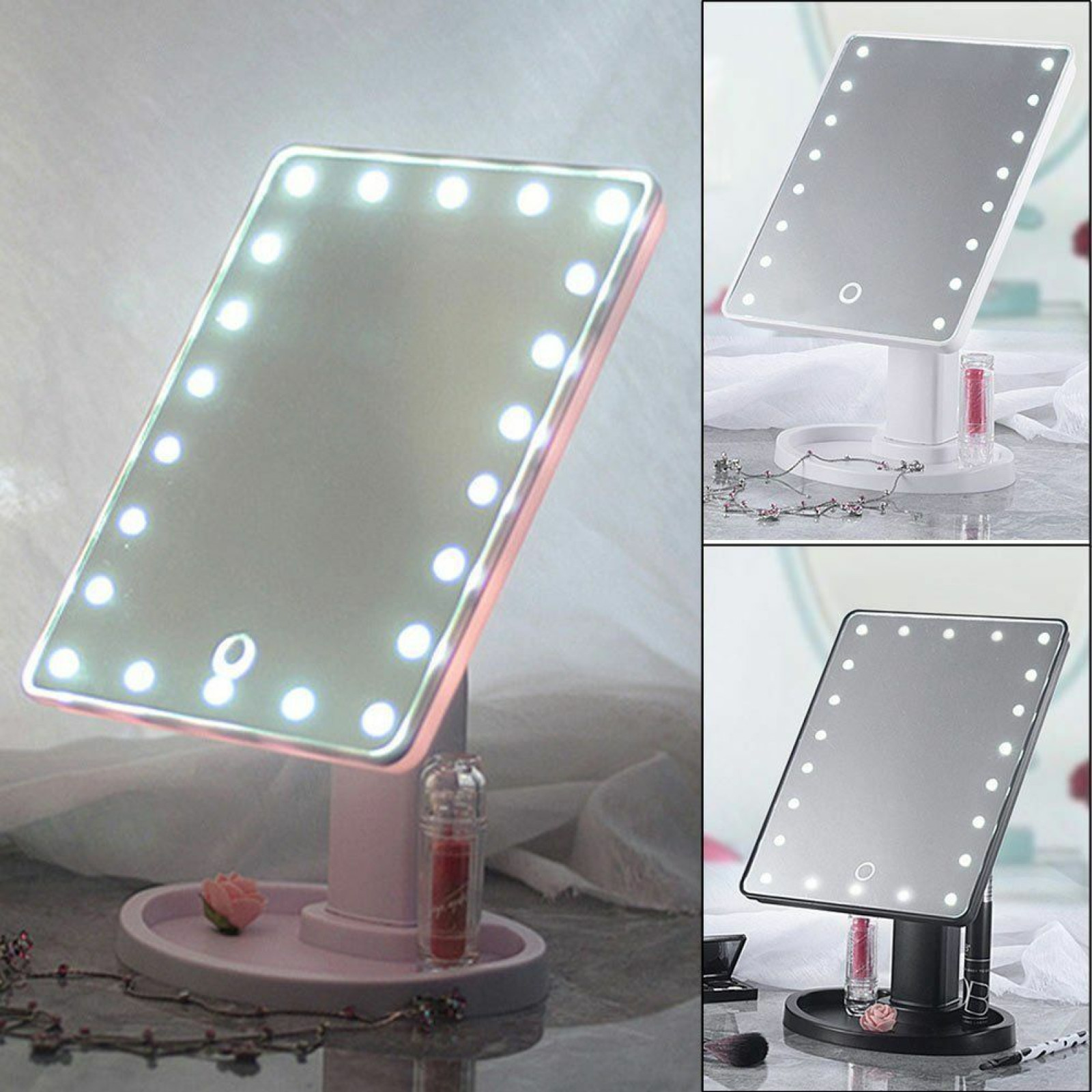 Зеркальце с подсветкой для макияжа Led mirror розовое 154144