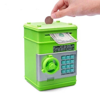 Копилка Сейф UKC электронная с кодовым замком для бумажных денег и монет Зеленая 176564