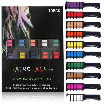 Набор мелков для волос 10 шт Hair chalk Разноцветные красители гребешок для детей и взрослых 207330