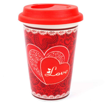 Кружка чашка с силиконовой крышкой в подарочной упаковке Love 132042