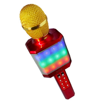 Беспроводной Bluetooth микрофон караоке DM Karaoke WS 1828 с подсветкой красный 150159