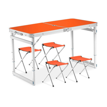 Складной столик чемодан для пикника, кемпинга 120 на 60 см с 4-мя стульями FOLDING TABLE оранжевый 184698