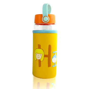 Бутылочка для воды в тканевом чехле c силиконовой крышкой и ручкой Face Letters оранжевая 131990