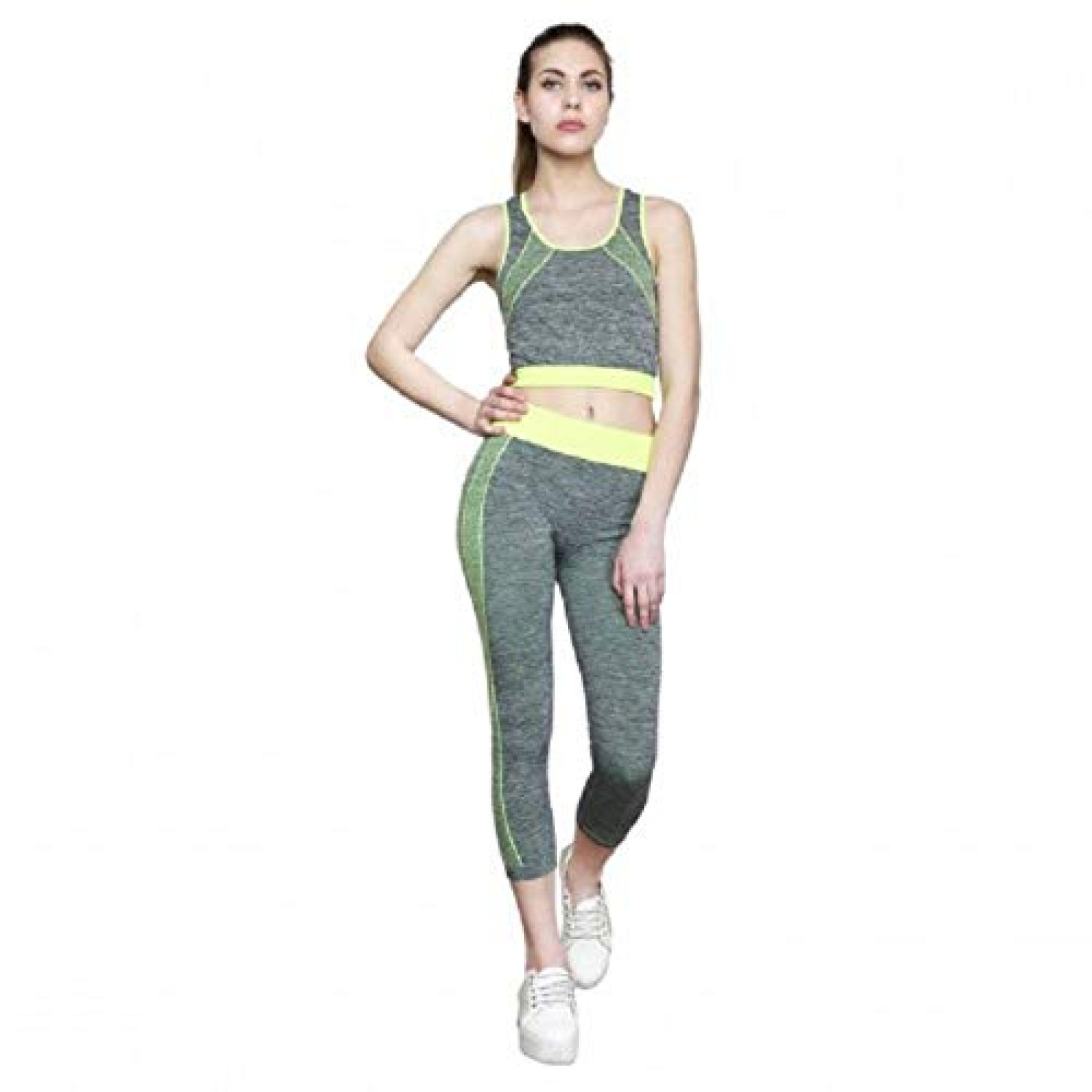 Женская майка и лосины для фитнеса, йоги, бега Yoga Wear A Suit Slimming зеленые 130592
