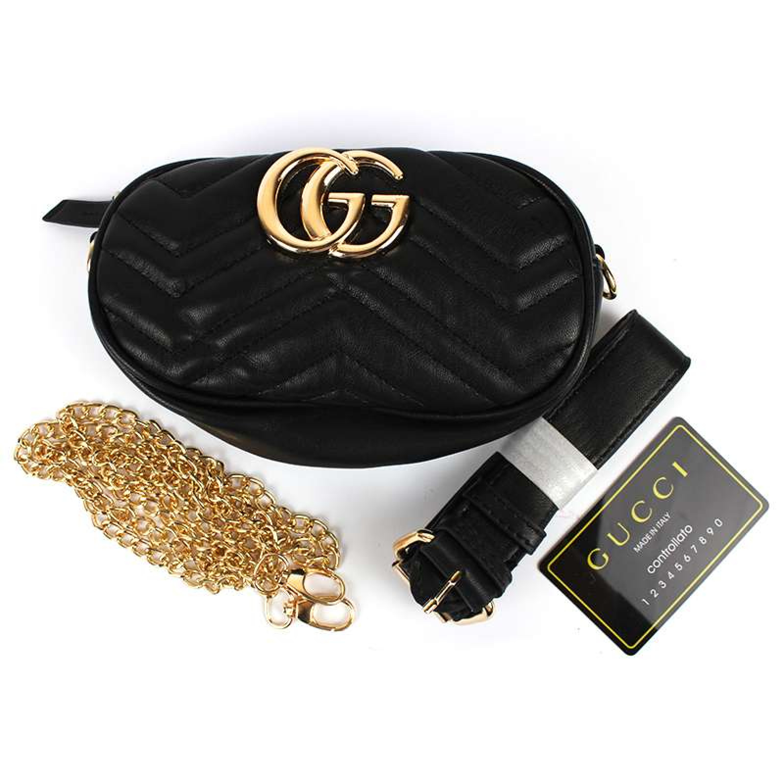 Женская сумка в стиле GUCCI с логотипом черная 141145