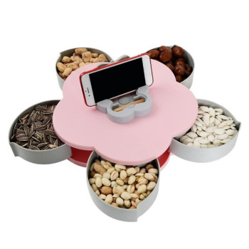 Вращающаяся складная конфетница Flower Candy Box для конфет и фруктов с подставкой для телефона Memos Розовая 183276