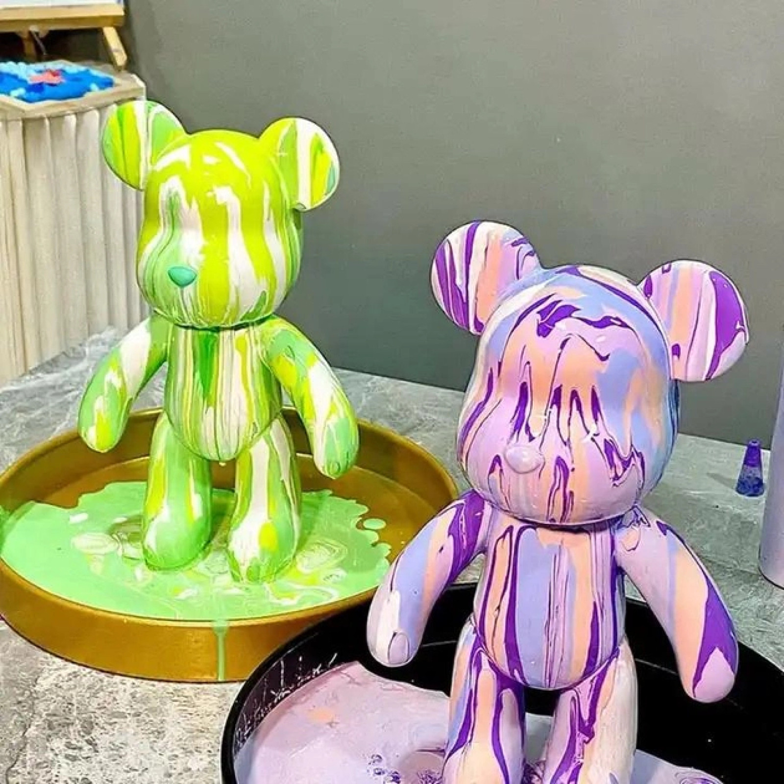 Флюидный медвежонок Punk Fluid Bear Bearbrick с красками, набор для творчества сделай сам DIY 23 см 207574