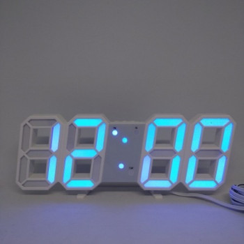 Электронные настольные часы с большими цифрами LY 1089 S с будильником, термометром и LED подсветкой голубой 179339