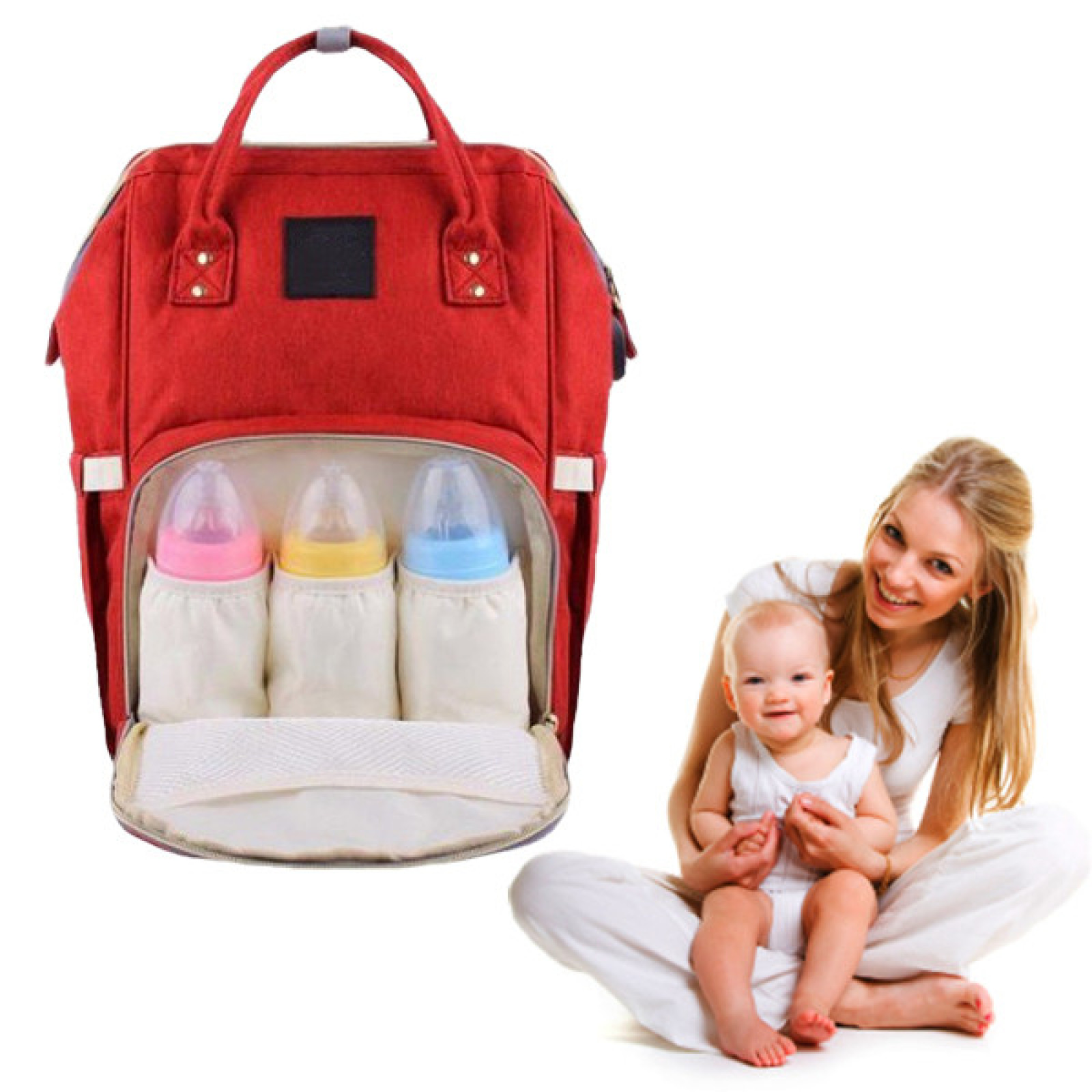 Сумка-рюкзак мультифункциональный органайзер для мамы Mummy Bag Красная 182477