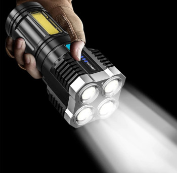 Фонарь ручной L-S03 прожектор 4 LED с зарядкой от USB + боковым светом COB 207080