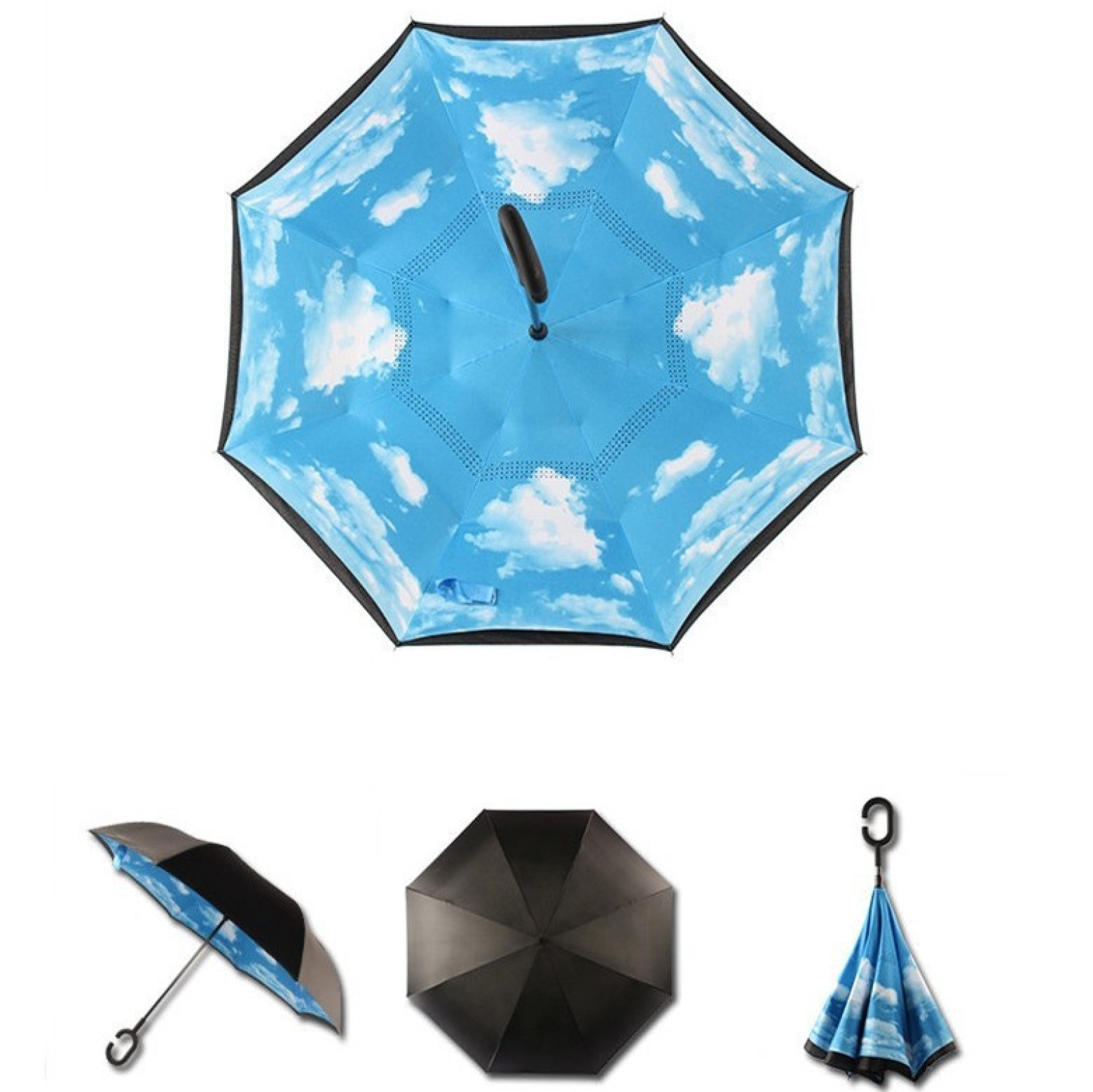 Зонт обратного сложения, антизонт, умный зонт, зонт наоборот Up Brella Голубое Небо 151015