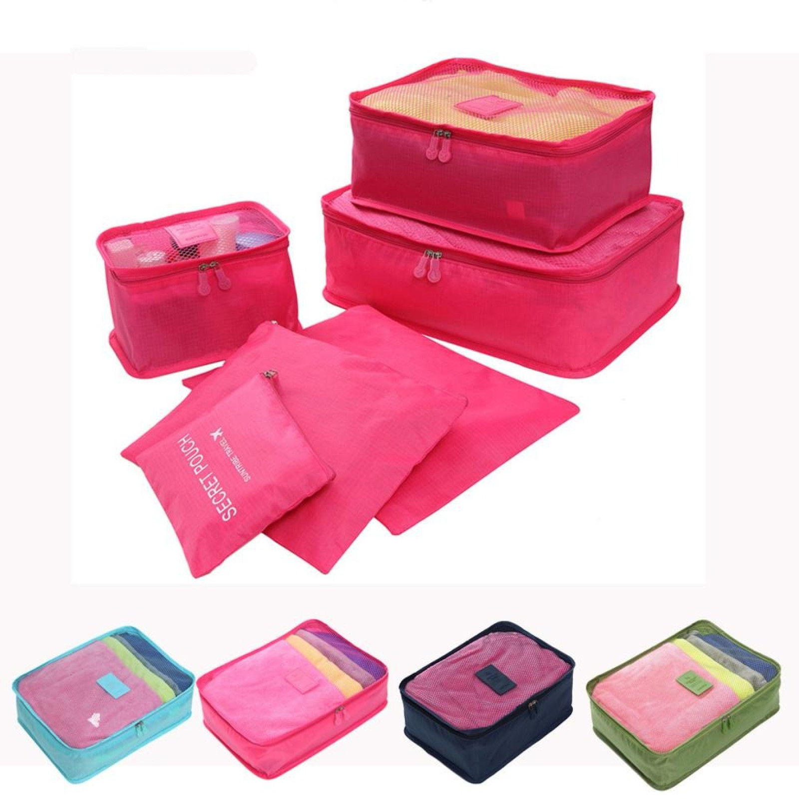 Набор дорожных органайзеров 6 шт в наборе Laundry Pouch  Дорожные органайзеры для вещей Косметички для поездок Розовый 154282