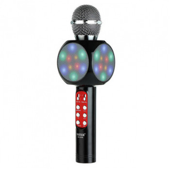 Беспроводной микрофон для караоке, портативный Bluetooth микрофон для караоке со светомузыкой WSTER WS1816 Black черный 151096