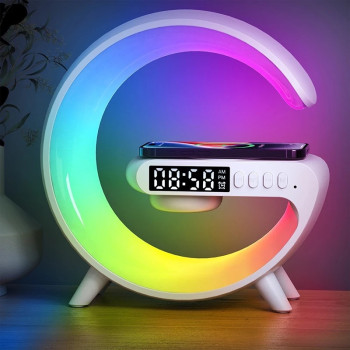 Ночник - часы аккумуляторный RGB Mini G63 с беспроводной зарядкой 10W и Bluetooth колонкой настольная смарт лампа 207207
