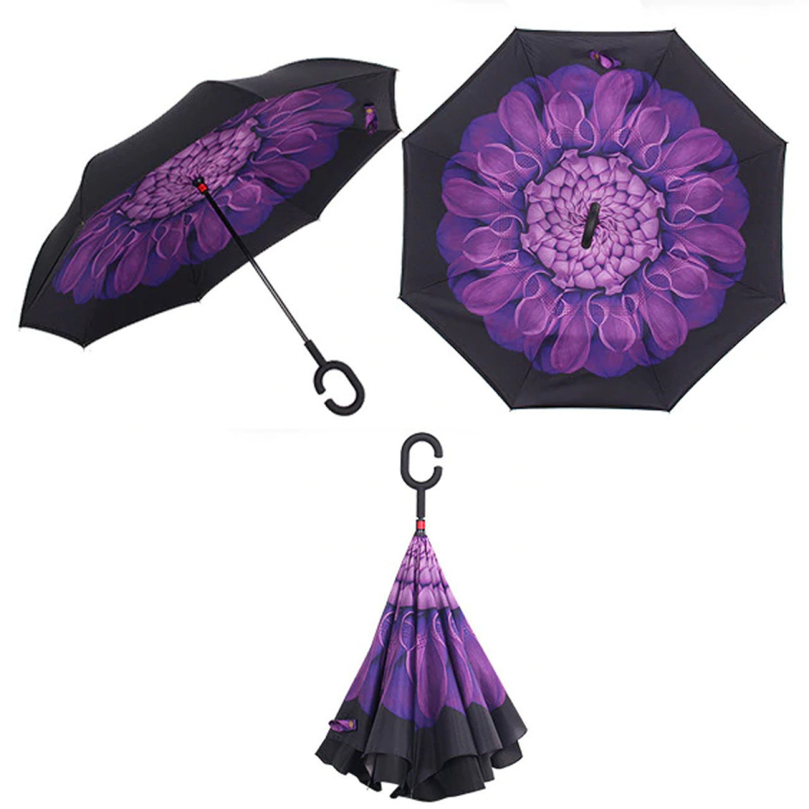 Зонт обратного сложения, антизонт, умный зонт, зонт наоборот Up Brella Цветок Фиолетовый 154304