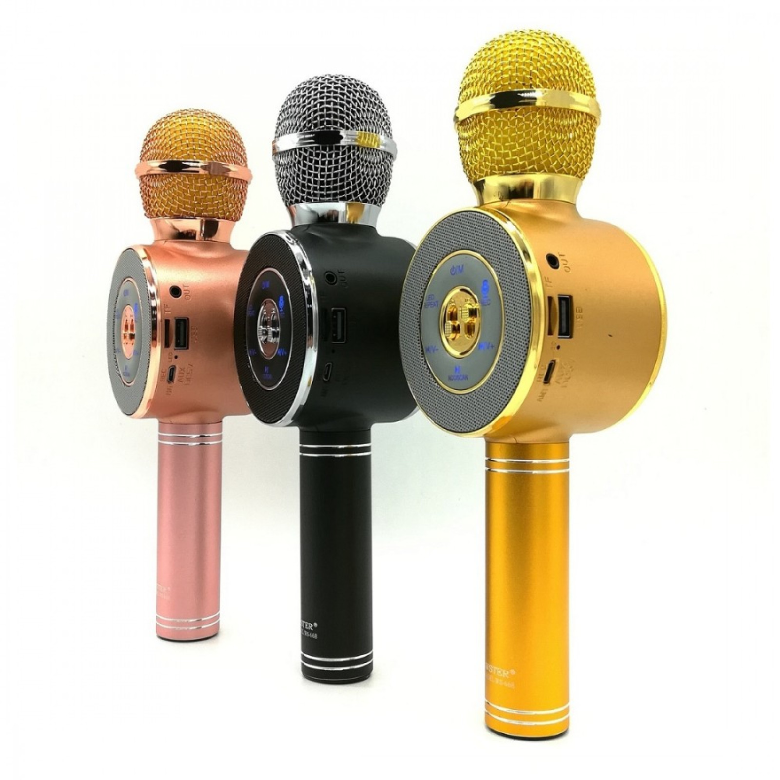 Микрофон - колонка с bluetooth WS-668 розово - золотой 197600
