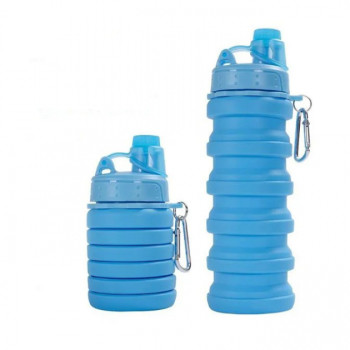 Бутылка фляга силиконовая складная для воды с карабином 500 мл JYAA голубая 182310