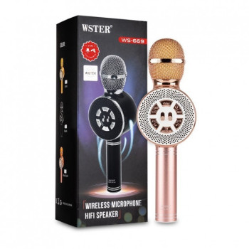 Детский микрофон с функцией караоке USB, microSD, AUX, Bluetooth Wster WS-669 Розовый 184026