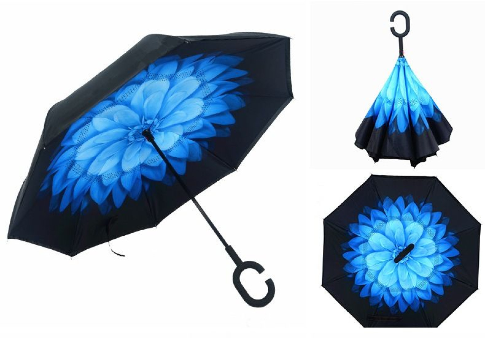 Зонт обратного сложения, антизонт, умный зонт, зонт наоборот Up Brella Цветок Голубой154306