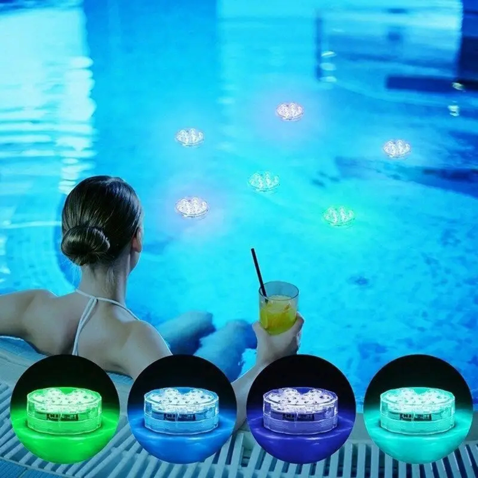 Светодиодная декоративная водонепроницаемая LED лампа для бассейна  подсветка с пультом 12 цветов 196384