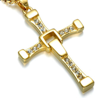 Крест Доминика Торетто с цепочкой, золотистый, бижутерия 169502