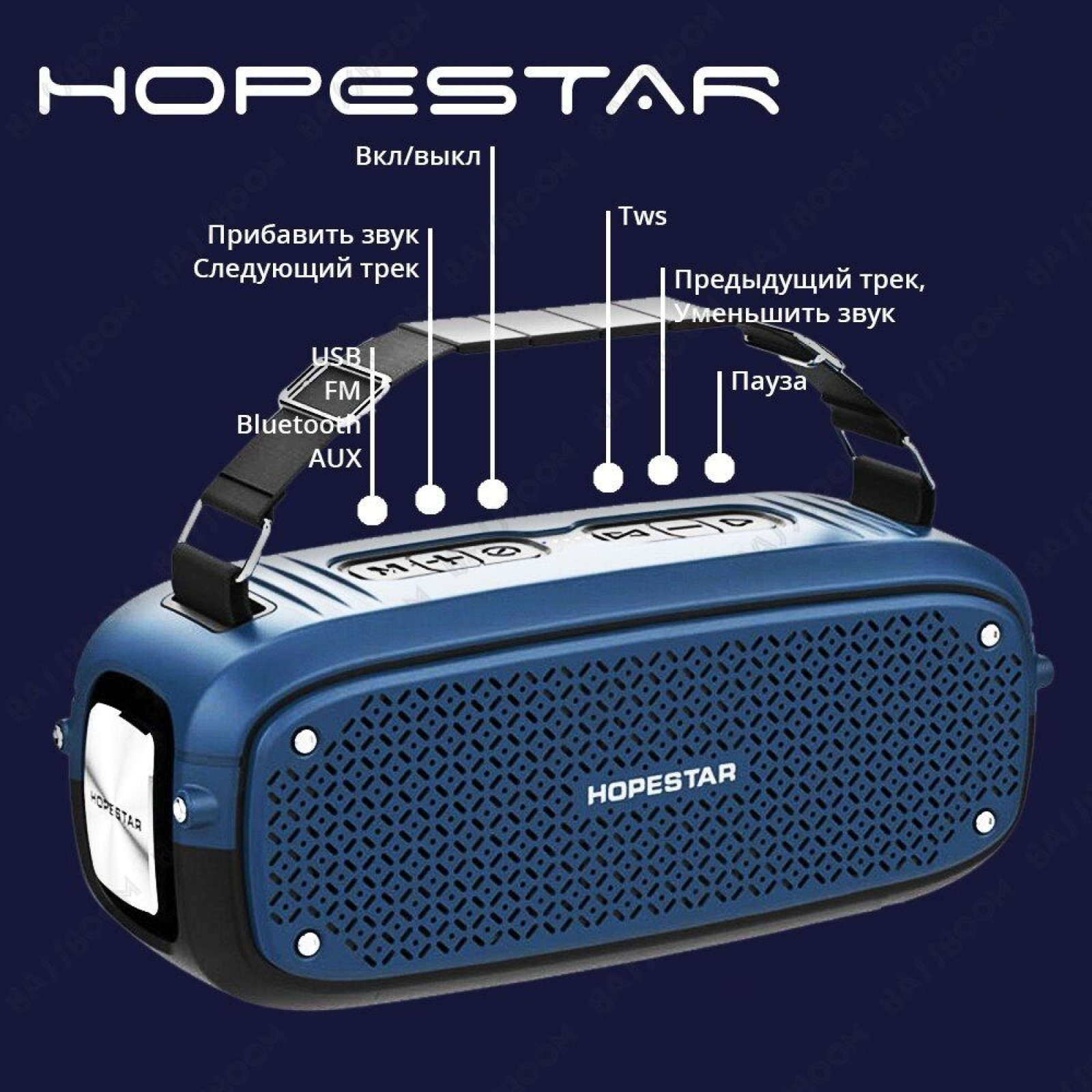 Портативная акустическая Bluetooth колонка Hopestar A21 Синяя 198467