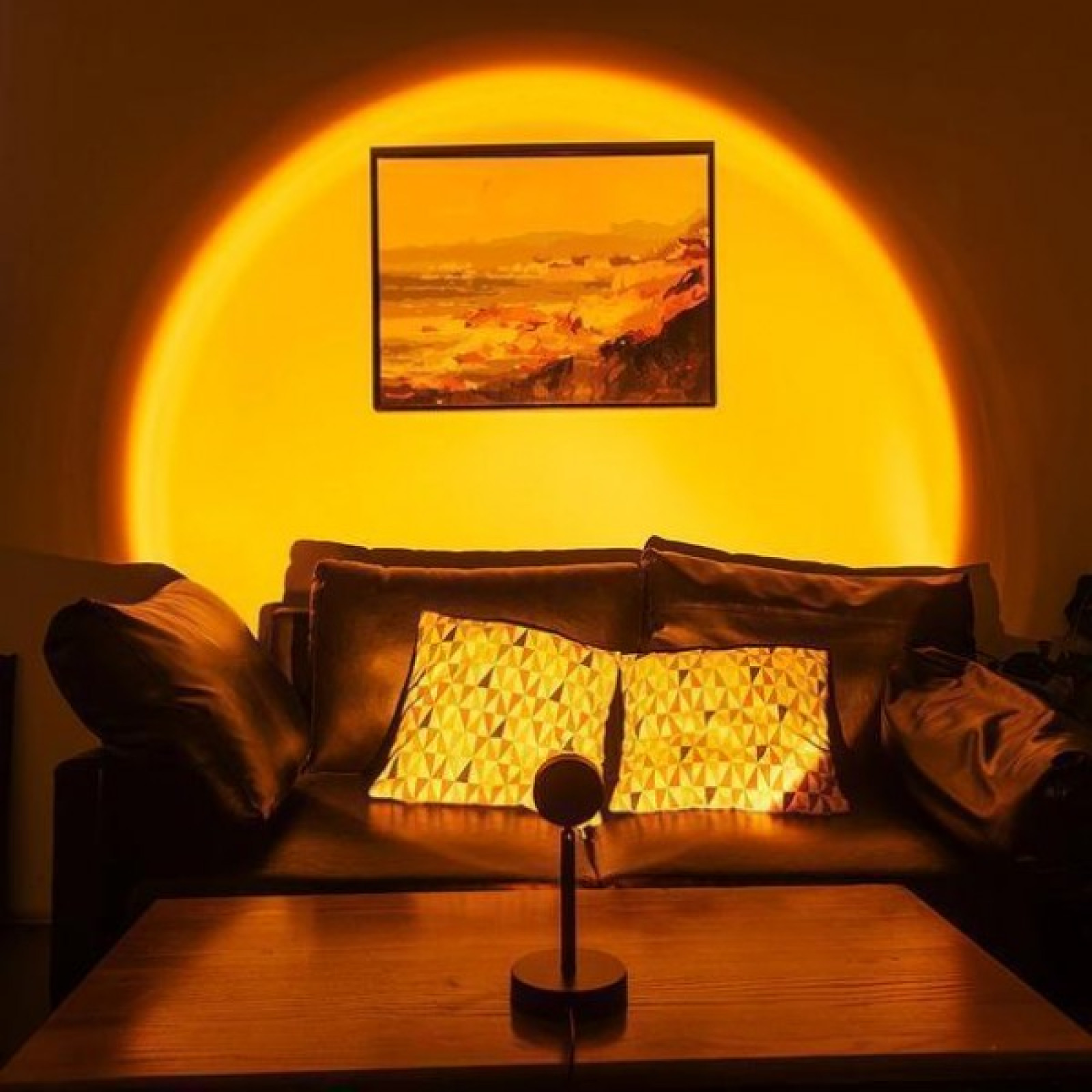 Светильник проекционный  заката и рассвета высотой 10 см и поворотом на 180° Черный с желтым свечением FG  &quot;SUNSET&quot;  Floor Lamp USB 193890