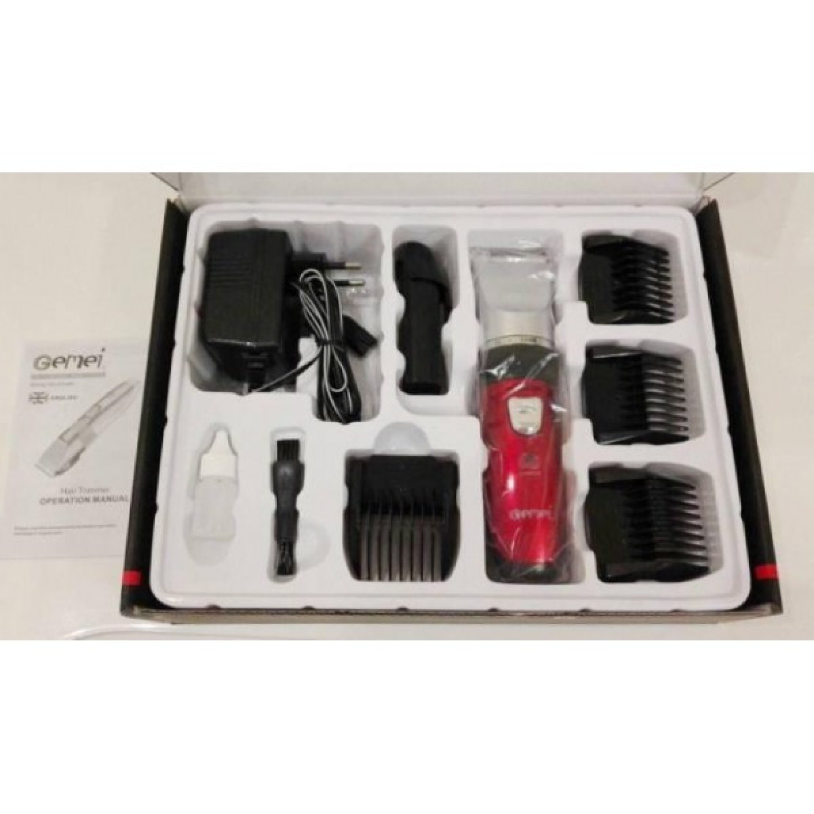 Беспроводная машинка для стрижки волос триммер с керамическими ножами GEMEI GM-6001 PRO + 2 аккумулятора Красная 154469