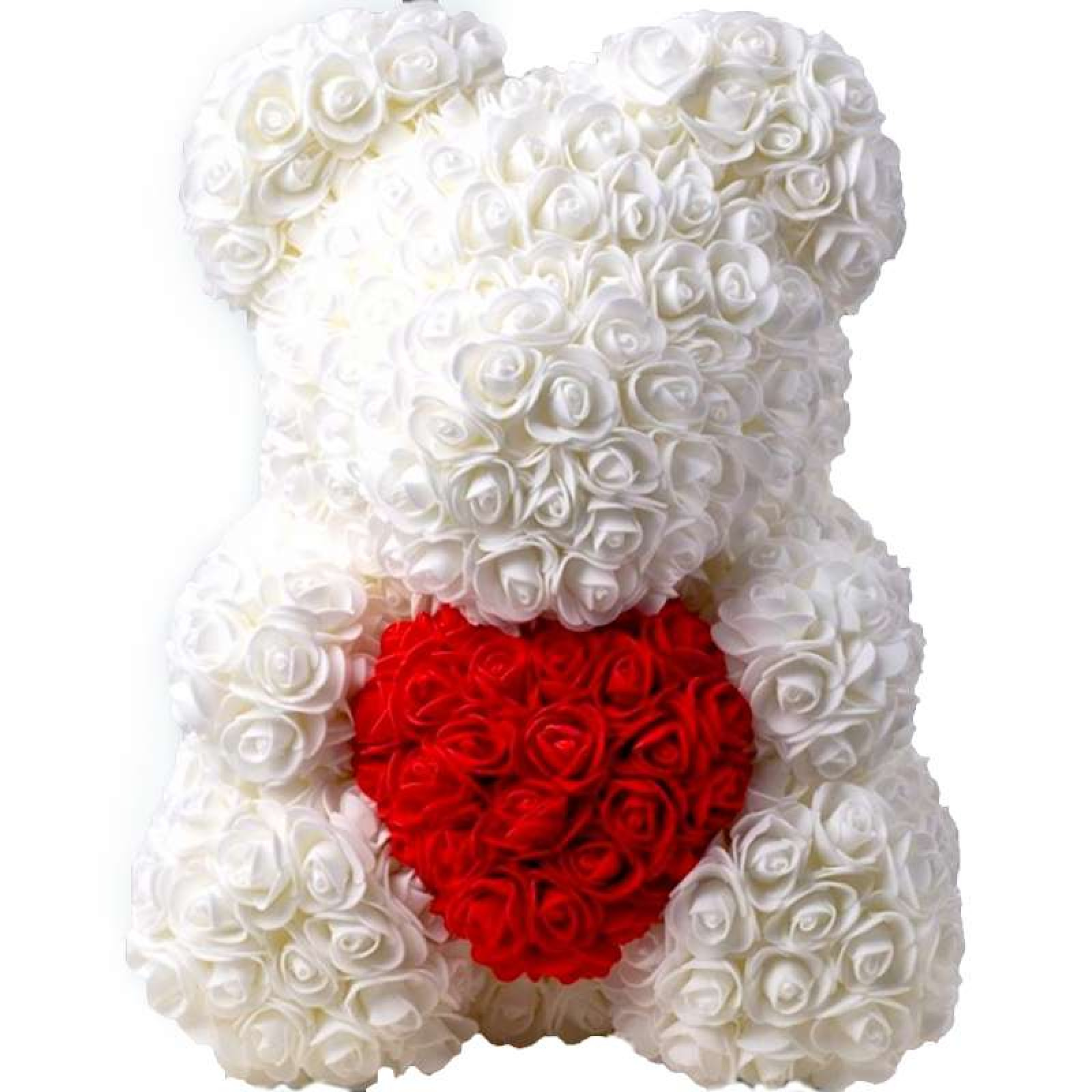 Мишка из искусственных 3D роз в подарочной упаковке 40 см белый 141038