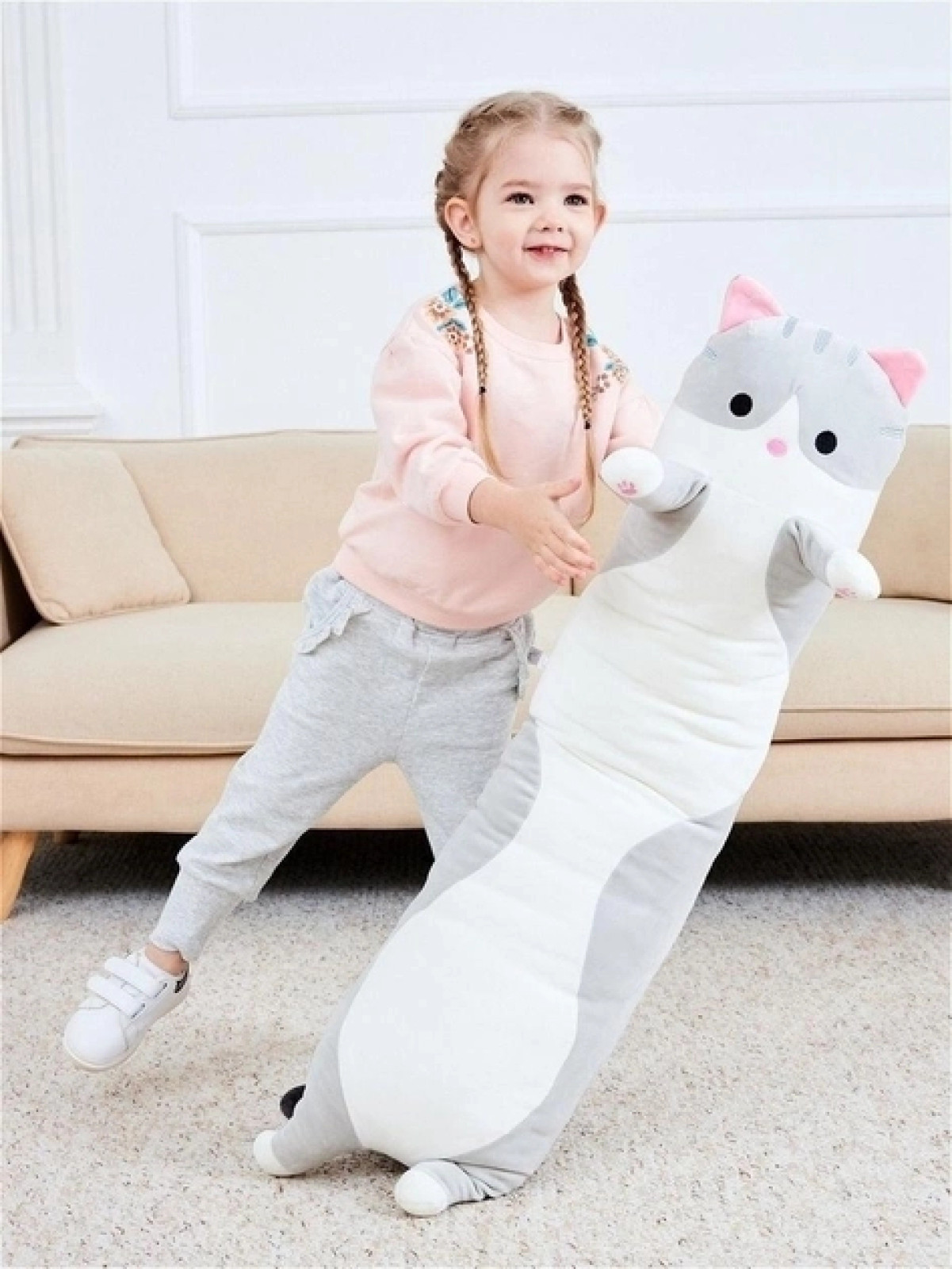 Детская мягкая плюшевая длинная игрушка, подушка, обнимашка антистресс кот Батон 70 см 207282