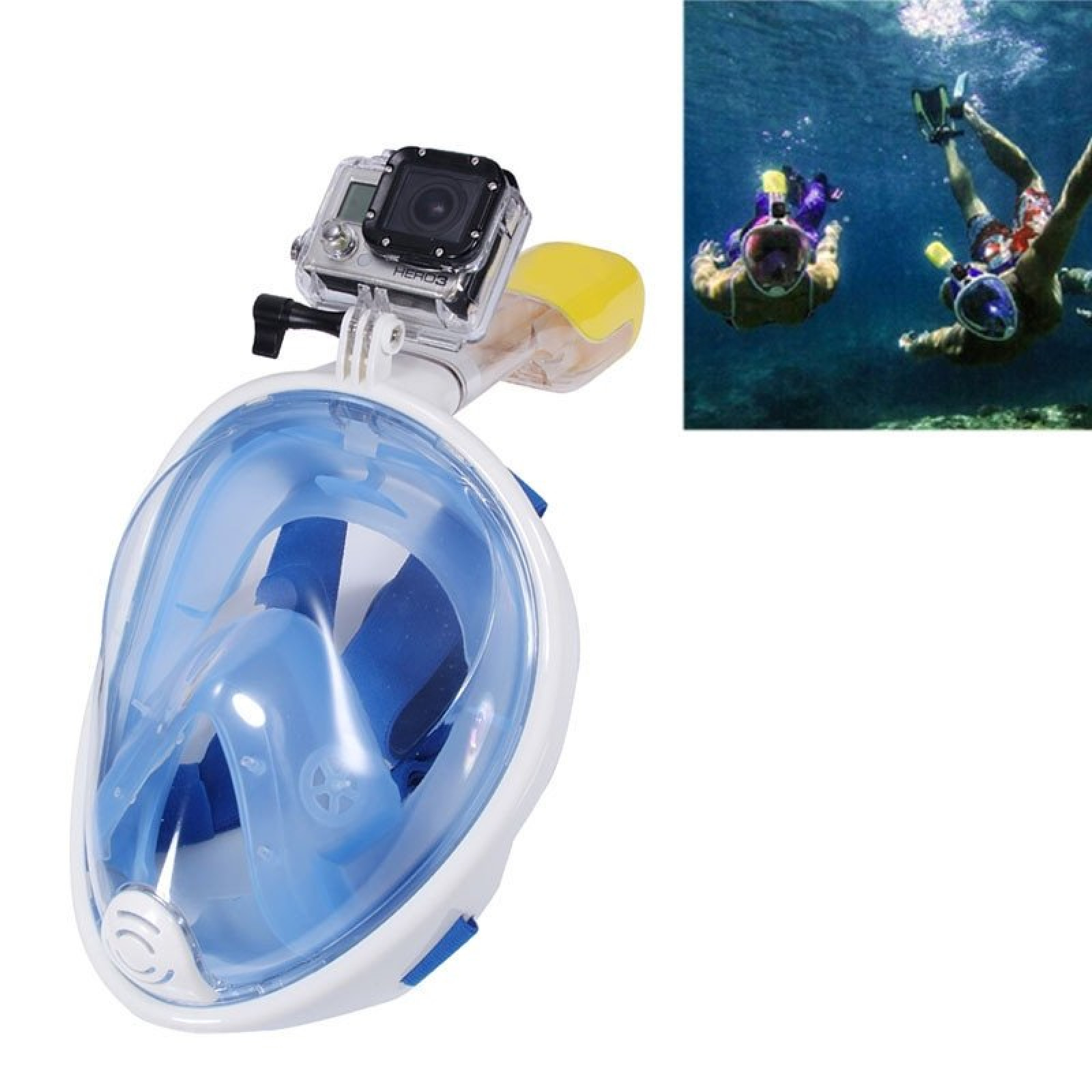 Маска для дайвинга снорклинга Free Easybreath для подводного плавания c креплением для камеры GoPro голубая L/XL 148982