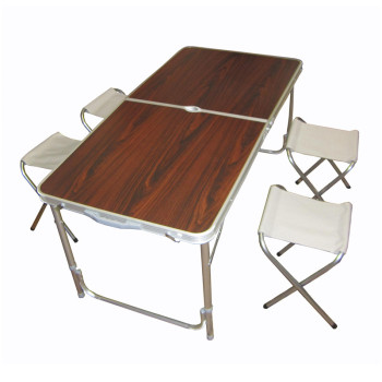 Столик чемодан складной  для пикника, кемпинга 120 на 60 см с 4-мя стульями FOLDING TABLE тёмный 130642